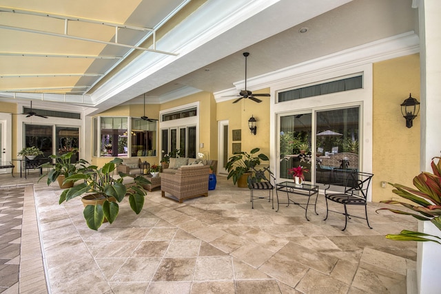 7656 Steeplechase Dr, Palm Beach Gardens, FL 33418 - view of patio with a ceiling fan and an outdoor living space