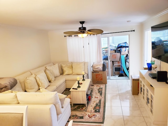 708 Laconia Cir Unit 708, Lake Worth, FL 33467 - living area with crown molding and ceiling fan