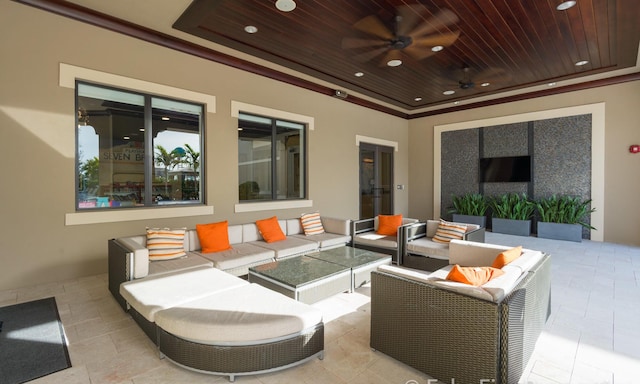 9759 Vitrail Ln, Delray Beach, FL 33446 - view of patio / terrace with outdoor lounge area and ceiling fan