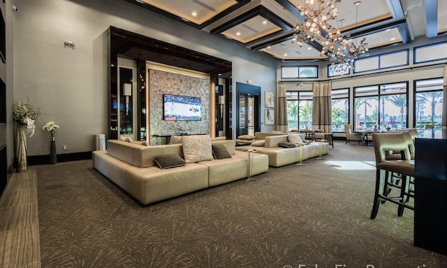 9759 Vitrail Ln, Delray Beach, FL 33446 - lobby featuring coffered ceiling, a high ceiling, beamed ceiling, and recessed lighting