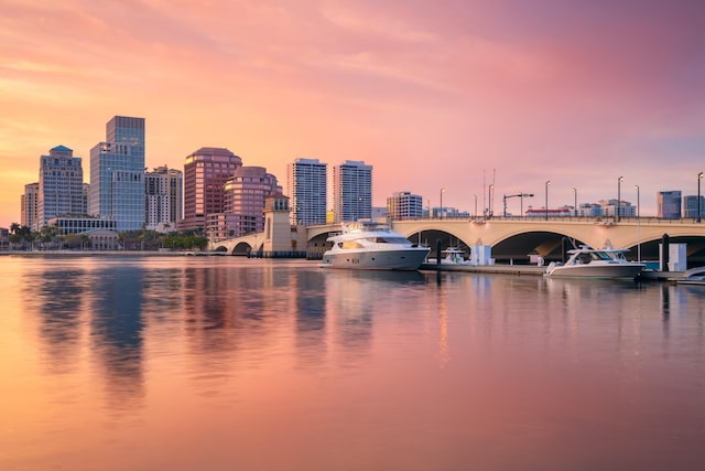 716 21st St, West Palm Beach, FL 33407 - water view featuring a notable bridge and skyline