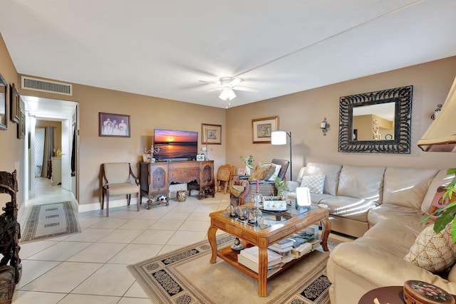 637 N Monaco N Unit 637, Delray Beach, FL 33446 - living room featuring a ceiling fan and light tile patterned floors