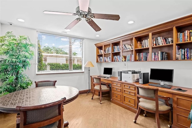 1801 N Flagler Dr Unit 622, West Palm Beach, FL 33407 - home office with built in desk, ceiling fan, recessed lighting, light wood-style flooring, and baseboards