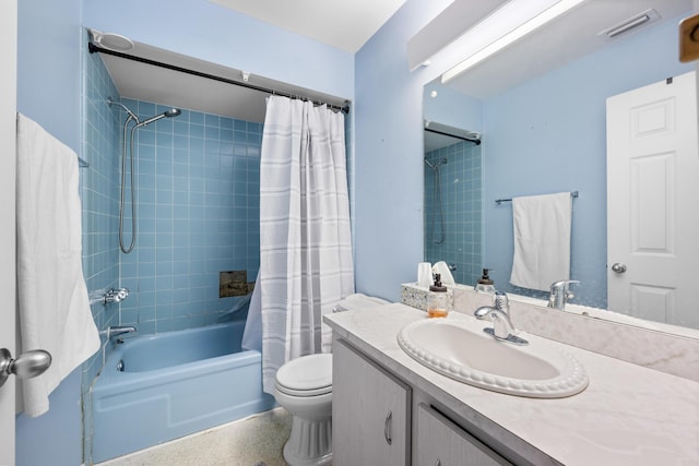 590 SE Anchor Ln, Port Saint Lucie, FL 34983 - bathroom with shower / bathtub combination with curtain, vanity, and speckle patterned floor