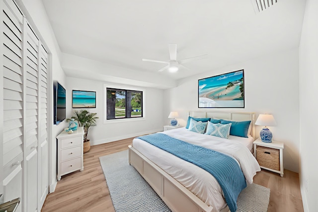 948 Canal Cir, Sebastian, FL 32958 - bedroom with light wood finished floors and a ceiling fan
