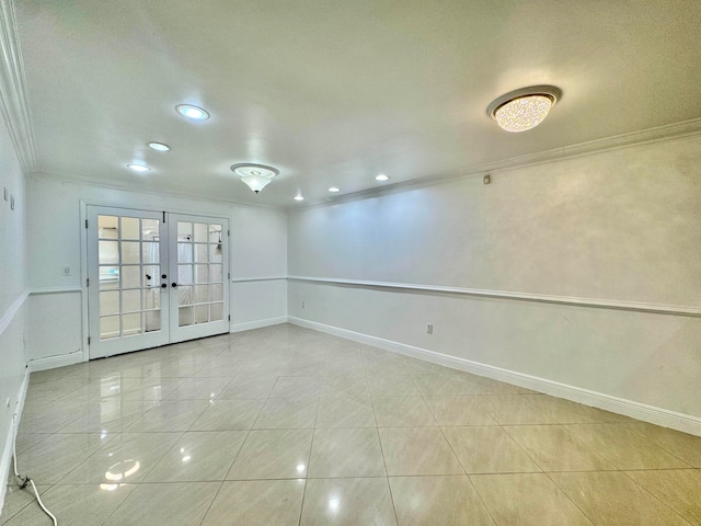 6074 Forest Hill Blvd Unit 107, West Palm Beach, FL 33415 - spare room featuring ornamental molding, french doors, recessed lighting, tile patterned floors, and baseboards