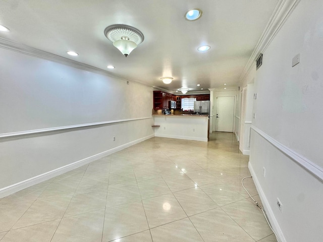 6074 Forest Hill Blvd Unit 107, West Palm Beach, FL 33415 - unfurnished living room featuring ornamental molding, recessed lighting, light tile patterned flooring, and baseboards