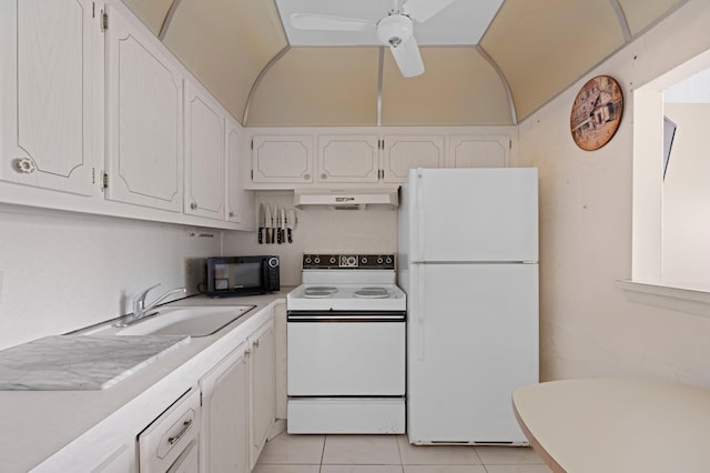 189 Prescott J 189, Deerfield Beach, FL 33442 - kitchen featuring white appliances, a sink, under cabinet range hood, light countertops, and white cabinets