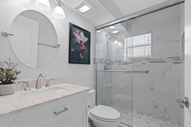 213 Piedmont E, Delray Beach, FL 33484 - full bathroom with vanity, a marble finish shower, and toilet
