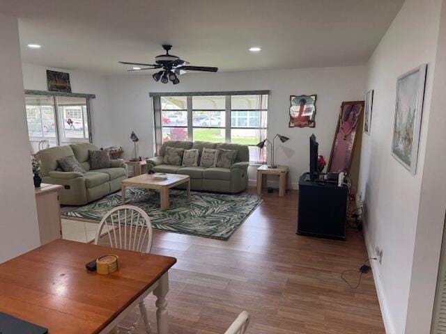 5397 Lakefront Blvd Unit A, Delray Beach, FL 33484 - living room featuring light wood-style flooring, a ceiling fan, baseboards, and recessed lighting