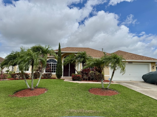 1710 SW Columbia St, Port Saint Lucie, FL 34987 - view of front of property with driveway, a garage, a front lawn, and stucco siding