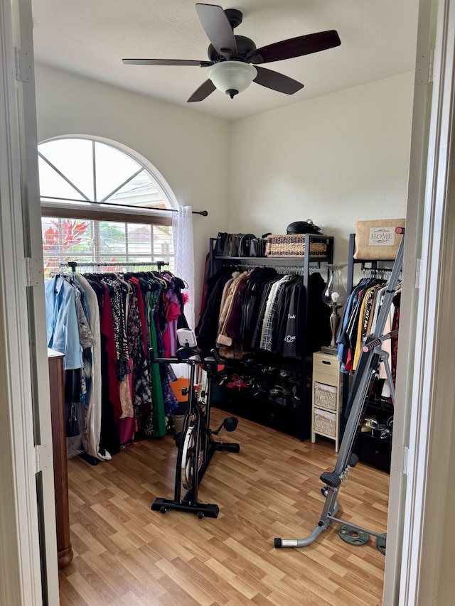 1710 SW Columbia St, Port Saint Lucie, FL 34987 - exercise area featuring wood finished floors and ceiling fan