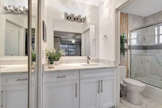 1232 W Club Dr W Unit D, Delray Beach, FL 33445 - full bathroom with vanity, marble finish floors, toilet, and shower / bath combination with glass door