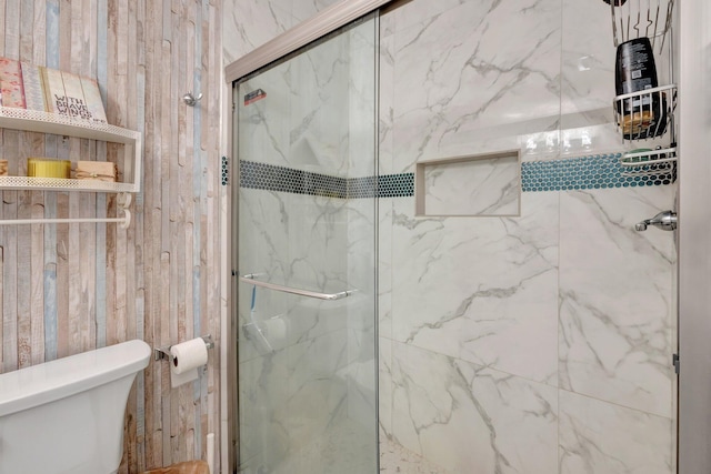 1232 W Club Dr W Unit D, Delray Beach, FL 33445 - bathroom featuring a marble finish shower and toilet