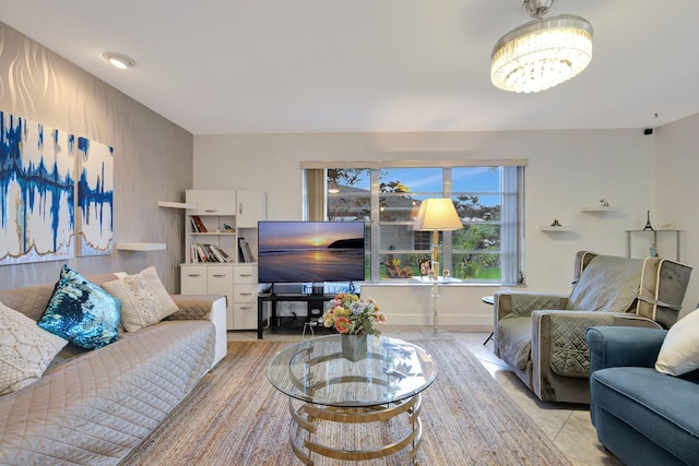 1232 W Club Dr W Unit D, Delray Beach, FL 33445 - living room with a chandelier and tile patterned flooring