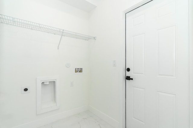 3810 29th St SW, Lehigh Acres, FL 33976 - laundry room with electric dryer hookup, baseboards, hookup for a washing machine, and light marble finish flooring