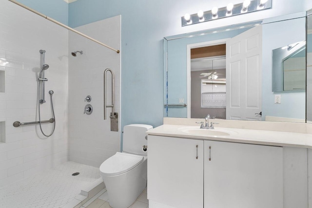8351 Mastic Cay, West Palm Beach, FL 33411 - full bath with tiled shower, toilet, vanity, tile patterned floors, and ceiling fan