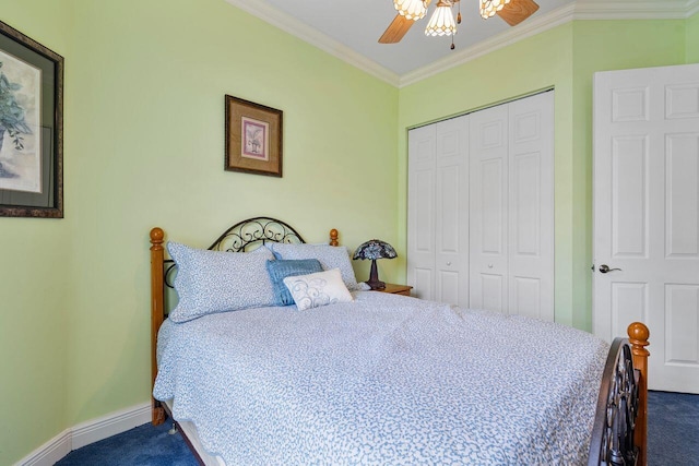8351 Mastic Cay, West Palm Beach, FL 33411 - carpeted bedroom featuring a closet, ornamental molding, baseboards, and a ceiling fan