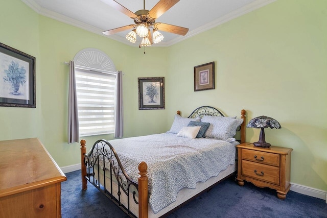 8351 Mastic Cay, West Palm Beach, FL 33411 - bedroom with dark colored carpet, crown molding, baseboards, and ceiling fan