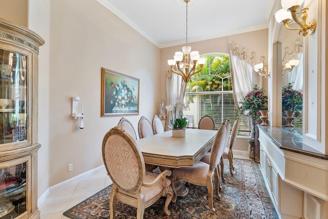 8351 Mastic Cay, West Palm Beach, FL 33411 - dining space featuring a chandelier, crown molding, light tile patterned floors, and baseboards