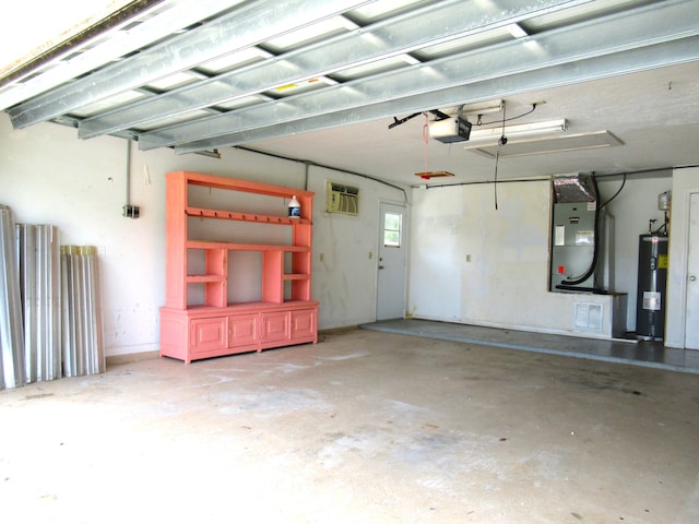334 Brookedge Ter, Sebastian, FL 32958 - garage with water heater, heating unit, a garage door opener, and a wall mounted air conditioner