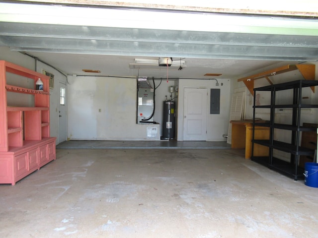334 Brookedge Ter, Sebastian, FL 32958 - garage featuring electric panel, water heater, a garage door opener, and heating unit