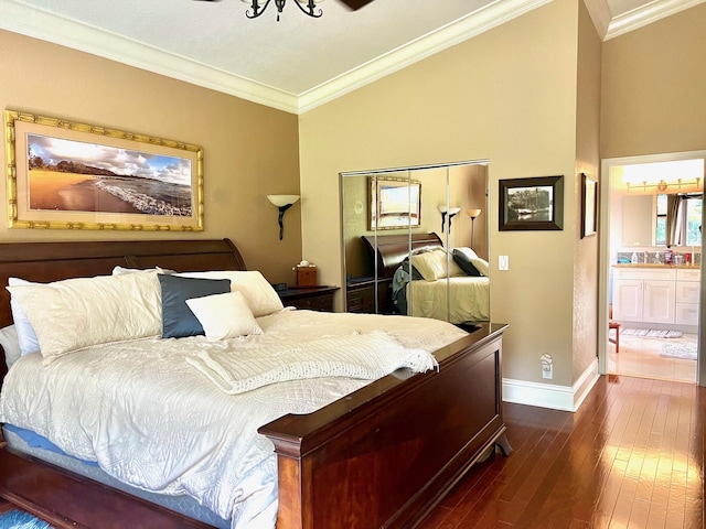 4920 Swans Ln, Coconut Creek, FL 33073 - bedroom featuring dark wood finished floors, crown molding, baseboards, and lofted ceiling