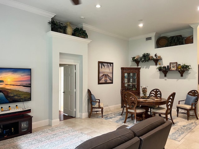 4920 Swans Ln, Coconut Creek, FL 33073 - living area featuring crown molding, light tile patterned floors, recessed lighting, and baseboards
