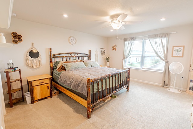9351 SW Serapis Way, Port Saint Lucie, FL 34987 - bedroom featuring light carpet, ceiling fan, baseboards, and recessed lighting