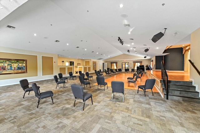 8178 Mooring Cir, Boynton Beach, FL 33472 - community lobby with lofted ceiling, recessed lighting, and stairs