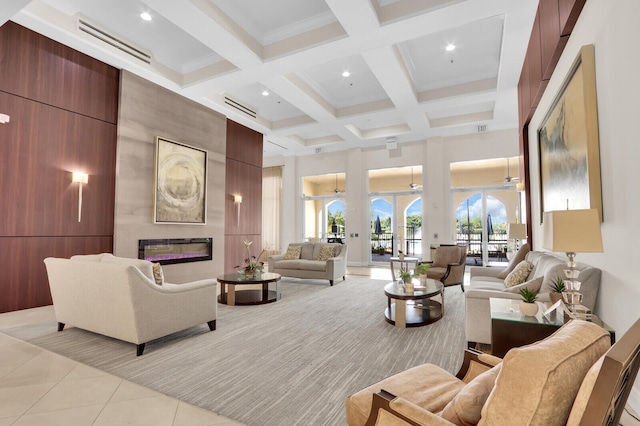 7144 Demedici Cir, Delray Beach, FL 33446 - building lobby with beam ceiling, a high ceiling, coffered ceiling, and recessed lighting