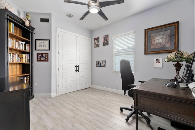 979 SW Mcdevitt Ave, Port Saint Lucie, FL 34953 - home office with ceiling fan, baseboards, and light wood-style flooring