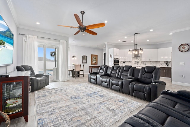 979 SW Mcdevitt Ave, Port Saint Lucie, FL 34953 - living area with a ceiling fan, a chandelier, recessed lighting, baseboards, and light wood-type flooring