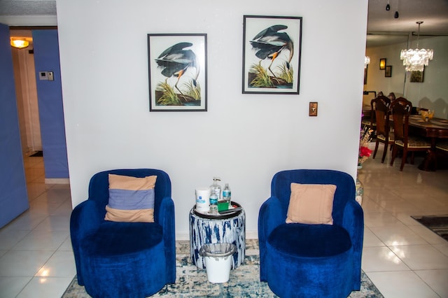 3821 Environ Blvd Unit 203, Lauderhill, FL 33319 - living area with tile patterned floors and a chandelier