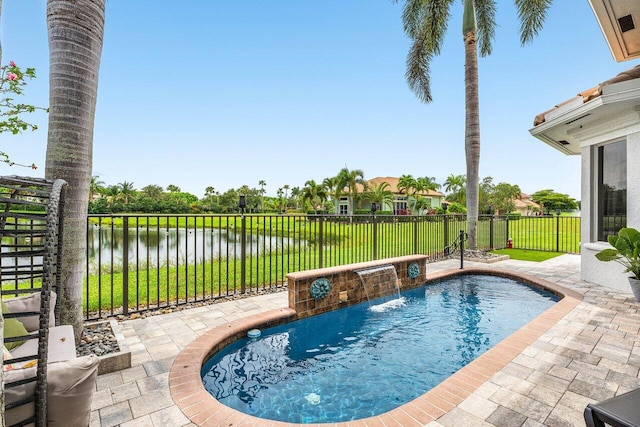 107 SE Santa Gardenia, Port Saint Lucie, FL 34984 - view of swimming pool featuring a water view, a fenced backyard, and a patio