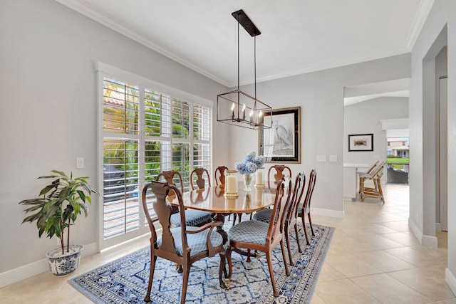 202 Isle Verde Way, Palm Beach Gardens, FL 33418 - dining room with a chandelier, light tile patterned floors, ornamental molding, and baseboards