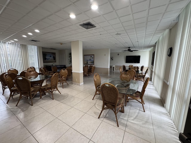 336 Golfview Rd Unit 706, North Palm Beach, FL 33408 - dining area featuring light tile patterned floors, ceiling fan, and recessed lighting