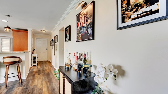 3001 W Linton Blvd Unit 204C, Delray Beach, FL 33445 - hall featuring crown molding, wood finished floors, and baseboards