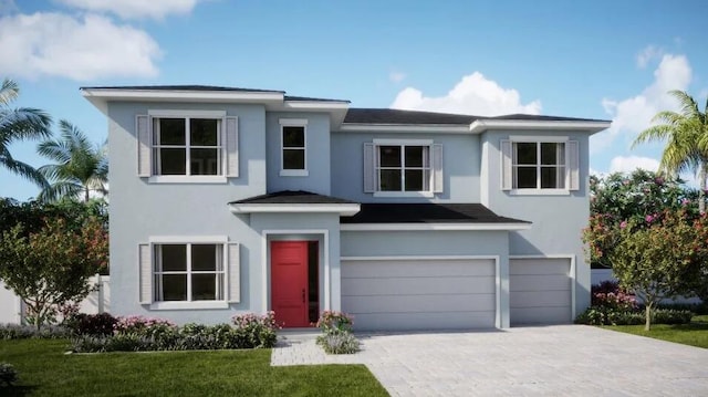 19153 Wood Stork Way, Loxahatchee, FL 33470 - view of front of property featuring an attached garage, stucco siding, driveway, and a front lawn
