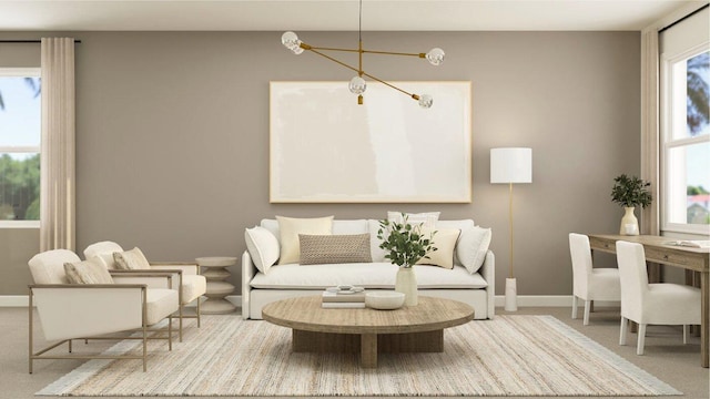 19153 Wood Stork Way, Loxahatchee, FL 33470 - sitting room with baseboards, carpet, and a chandelier