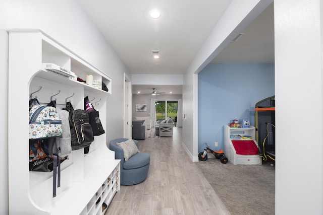 10299 SW Captiva Dr, Port Saint Lucie, FL 34987 - mudroom featuring ceiling fan, wood finished floors, recessed lighting, and baseboards