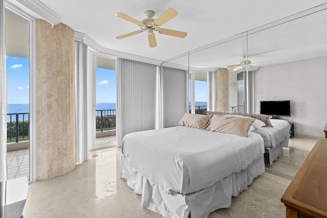 800 Ocean Dr Unit 204, Juno Beach, FL 33408 - bedroom with a water view, access to exterior, and ceiling fan