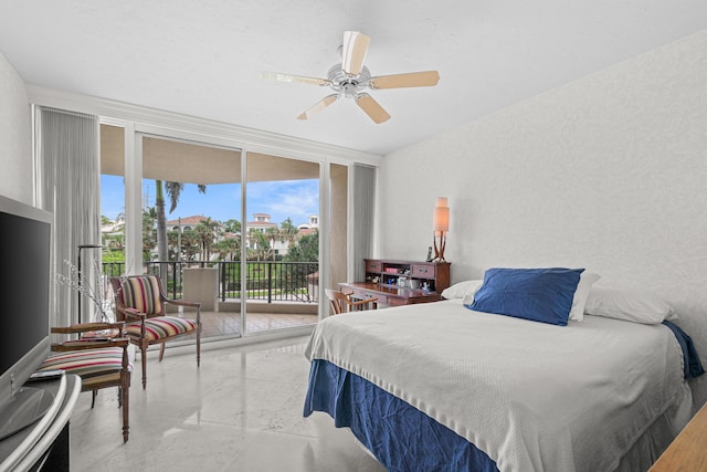 800 Ocean Dr Unit 204, Juno Beach, FL 33408 - bedroom featuring floor to ceiling windows, access to outside, and ceiling fan