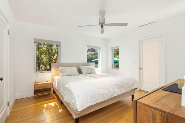 711 Ardmore Rd, West Palm Beach, FL 33401 - bedroom with light wood-style flooring, ceiling fan, and baseboards