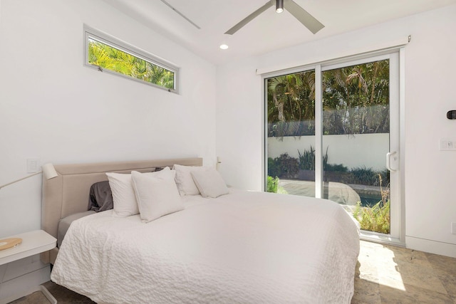 711 Ardmore Rd, West Palm Beach, FL 33401 - bedroom with access to outside, a ceiling fan, and recessed lighting