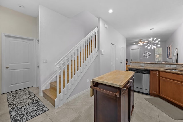 474 Francesca Ridge Rd, Boynton Beach, FL 33435 - kitchen with dishwasher, a sink, light tile patterned floors, pendant lighting, and recessed lighting