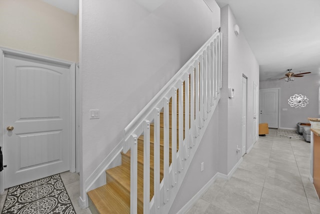 474 Francesca Ridge Rd, Boynton Beach, FL 33435 - stairs featuring tile patterned floors, a ceiling fan, and baseboards