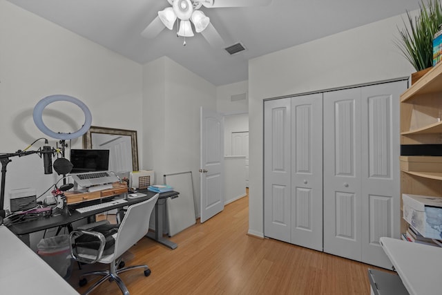 474 Francesca Ridge Rd, Boynton Beach, FL 33435 - office area with a ceiling fan and light wood finished floors