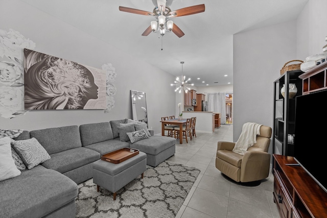 474 Francesca Ridge Rd, Boynton Beach, FL 33435 - living room with light tile patterned floors, ceiling fan, recessed lighting, and a chandelier