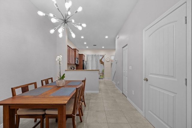 474 Francesca Ridge Rd, Boynton Beach, FL 33435 - dining space with a chandelier, light tile patterned floors, baseboards, and recessed lighting